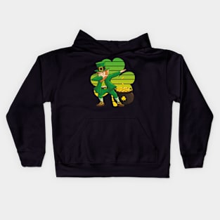 Dabbing Leprechaun St. Patricks Day Vintage Retro Clover Shamrock Kids Hoodie